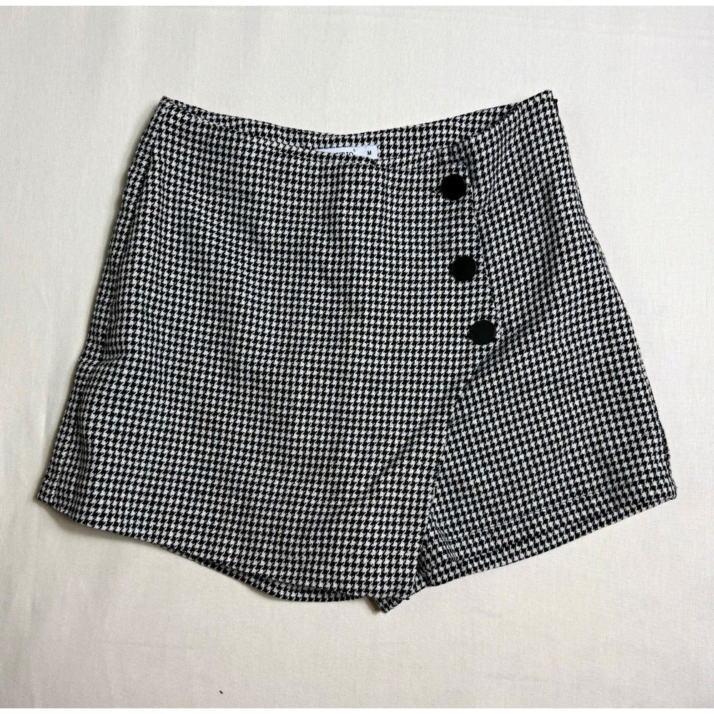 VERYRIO Women's Houndstooth Skort M Black/White High Rise Tweed Button
